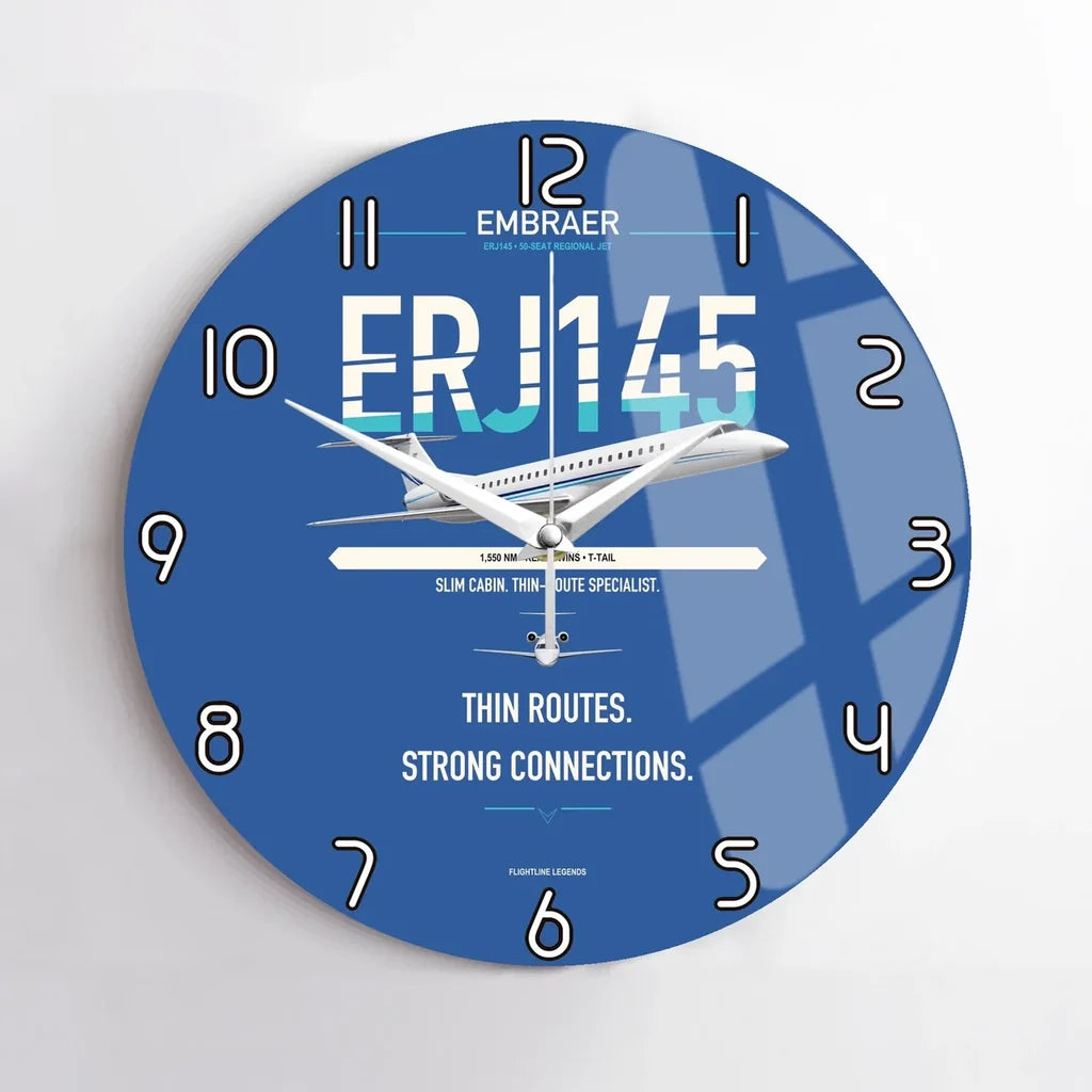 Embraer ERJ145 design on blue no frame wall clock