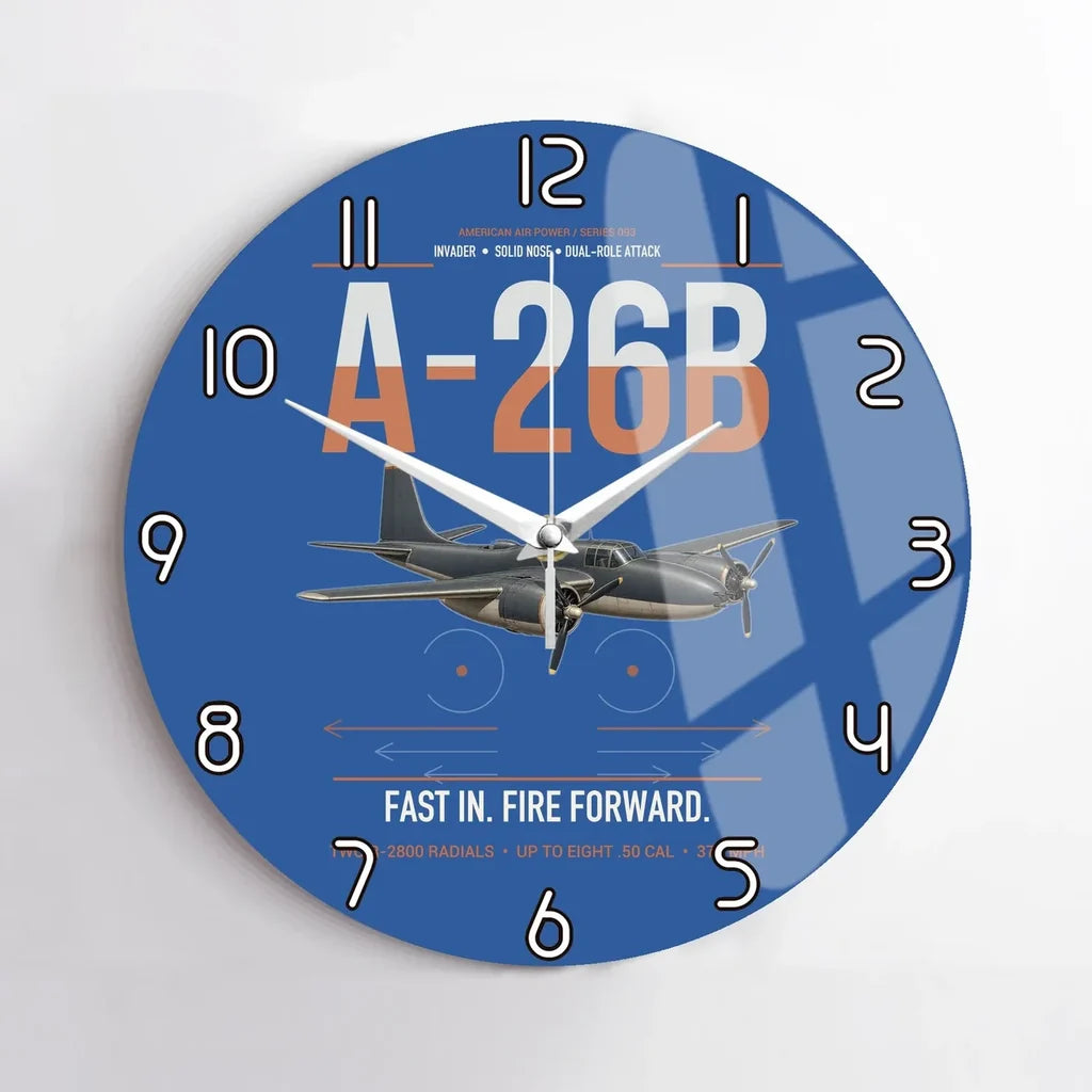 A-26B Invader design on blue no frame wall clock