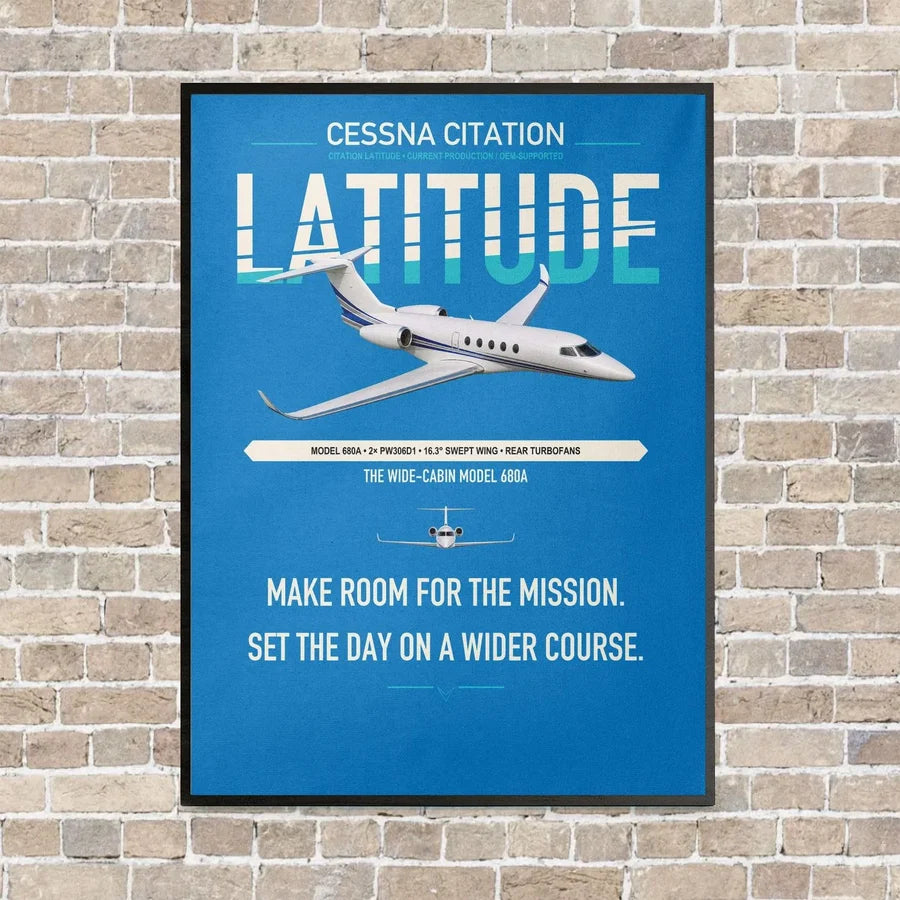 Cessna Citation Latitude vertical canvas print - framed - turquoise background