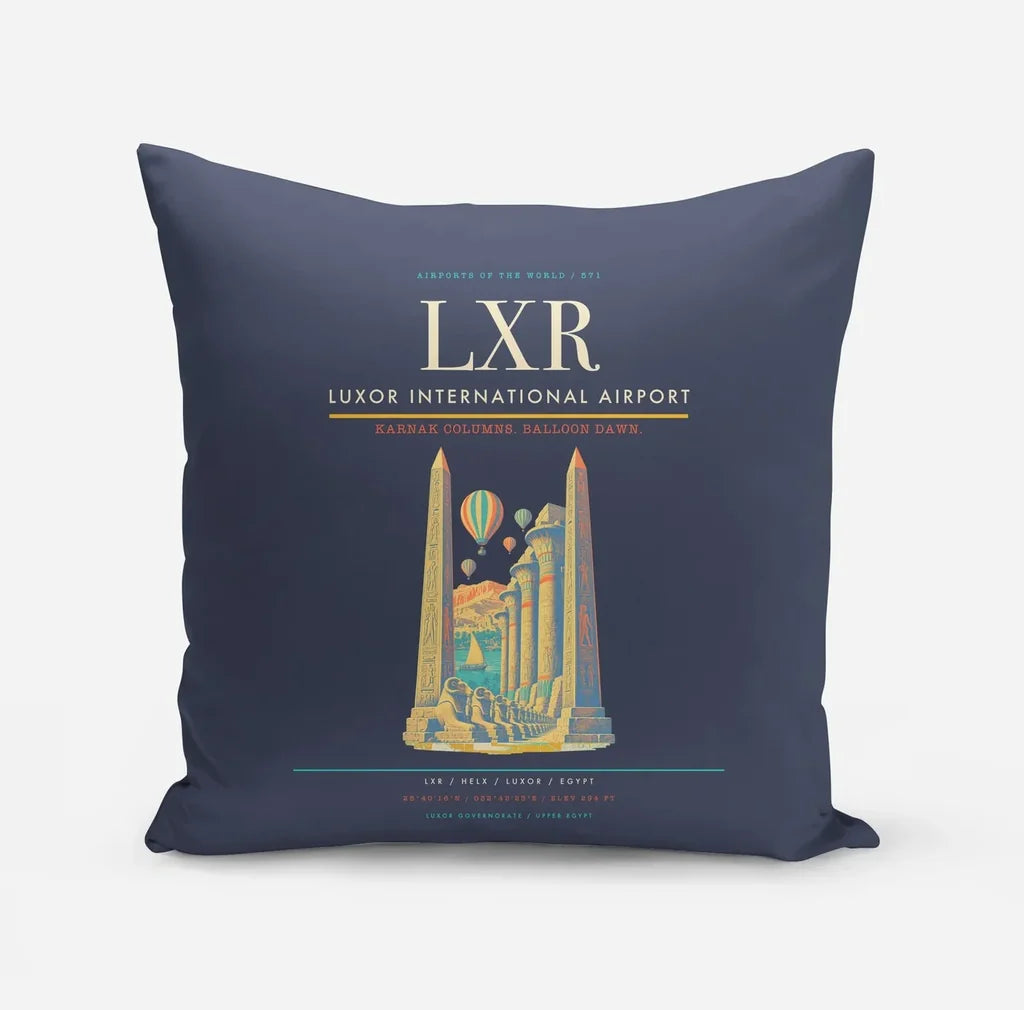 Luxor International Airport (LXR) design on navy blue pillow