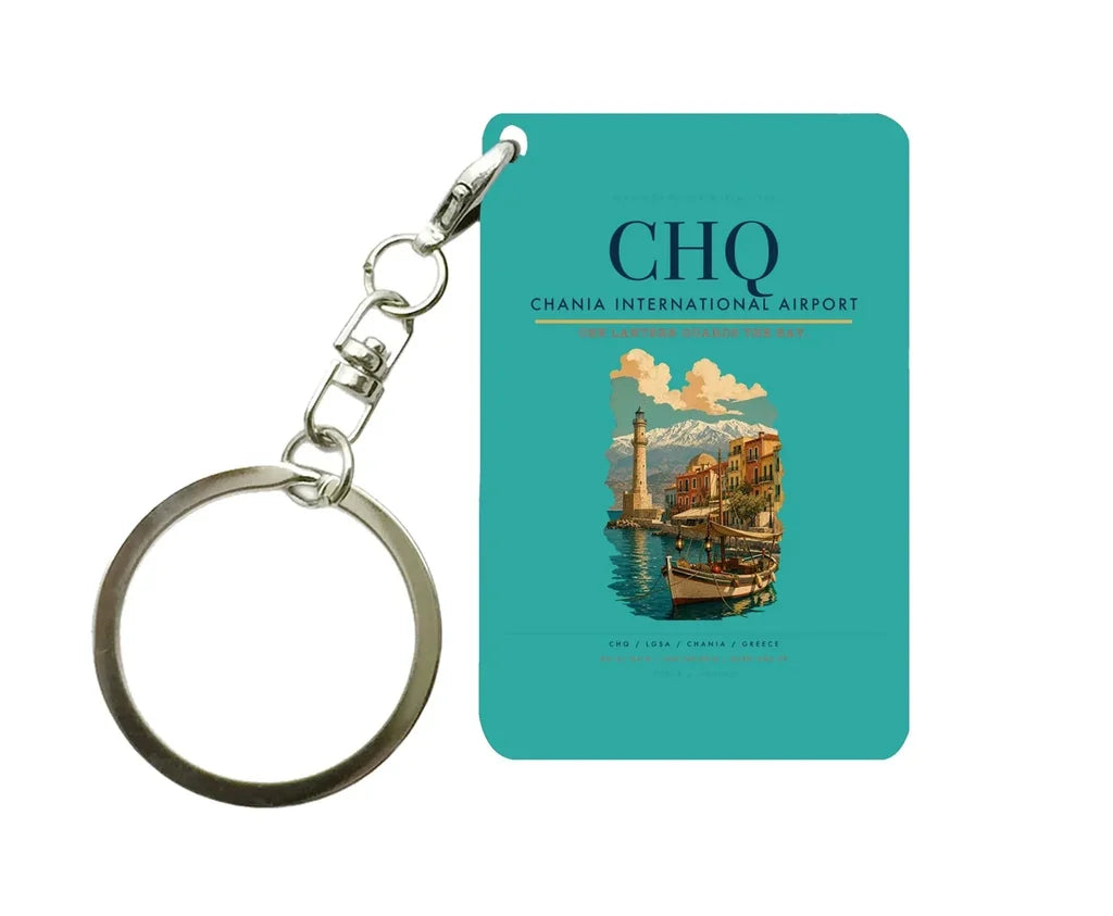 Chania International Airport (CHQ) design on turquoise key chain