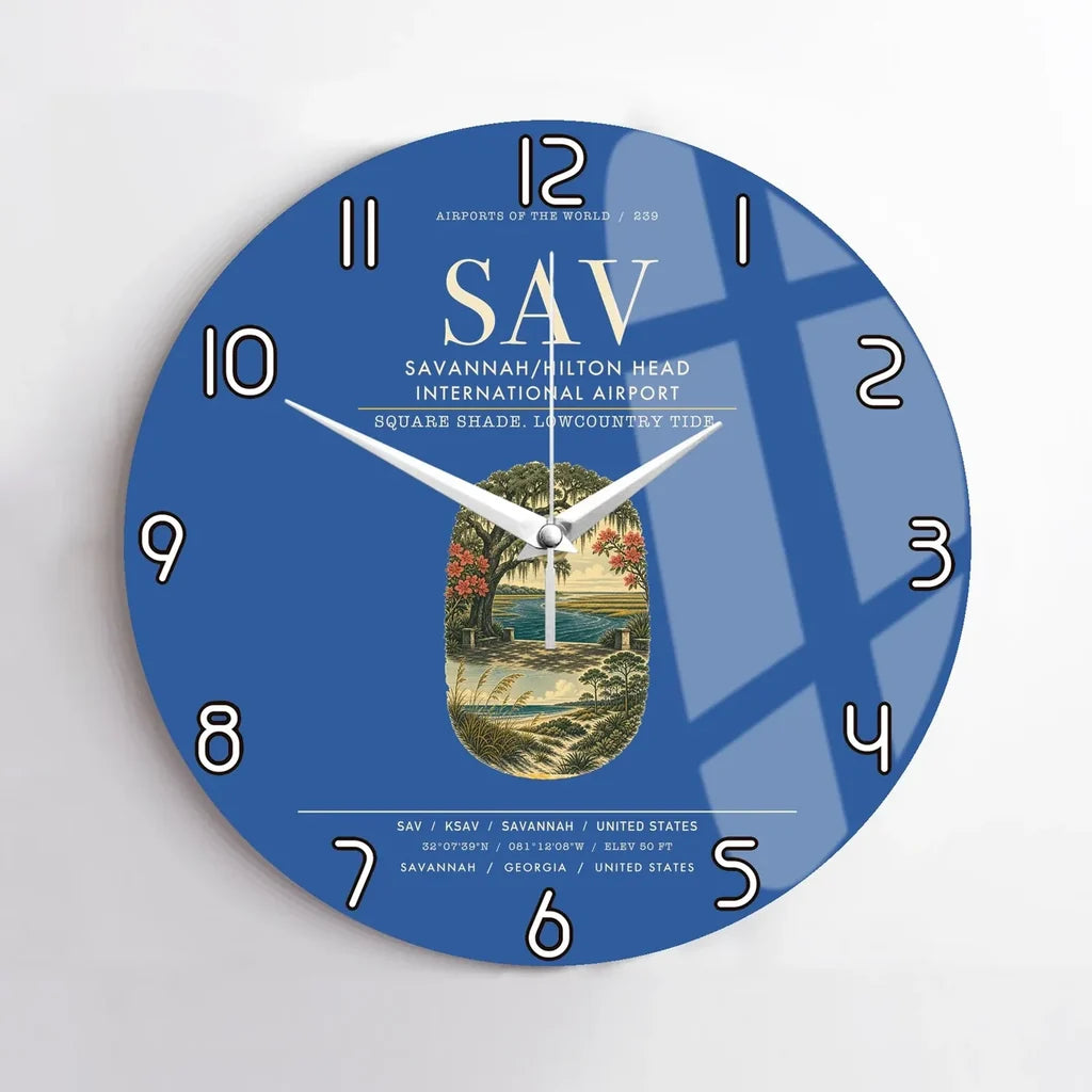 Savannah-Hilton Head International Airport (SAV) design on blue no frame wall clock