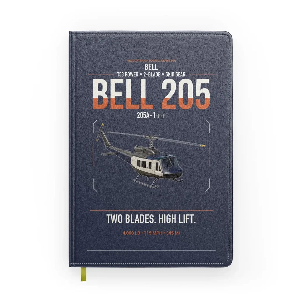 Bell 205A-1++ design on navy blue notebook