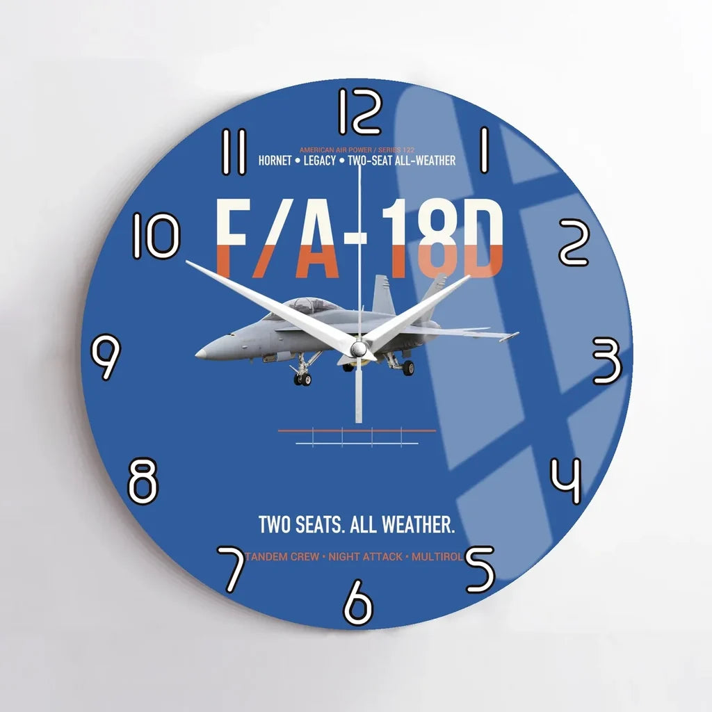 F-A-18D Hornet Two Seats All Weather design on blue no frame wall clock