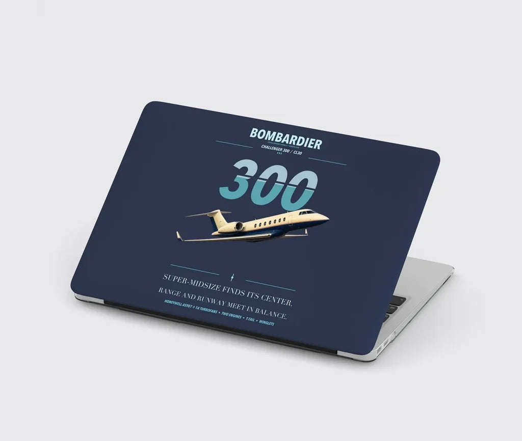 Bombardier Challenger 300 design on navy blue MacBook case