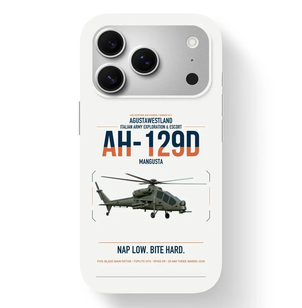 AgustaWestland AH-129D Mangusta design on white magsafe iphone case, for iPhone 17 Pro