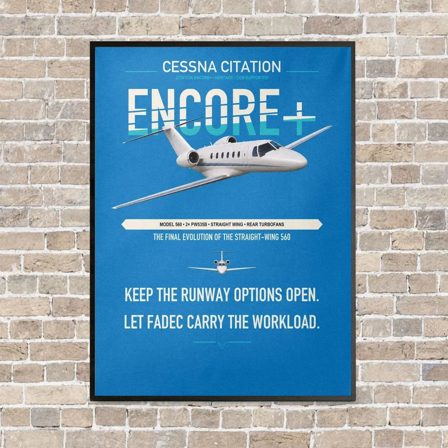 Cessna Citation Encore+ vertical canvas print - framed - turquoise background