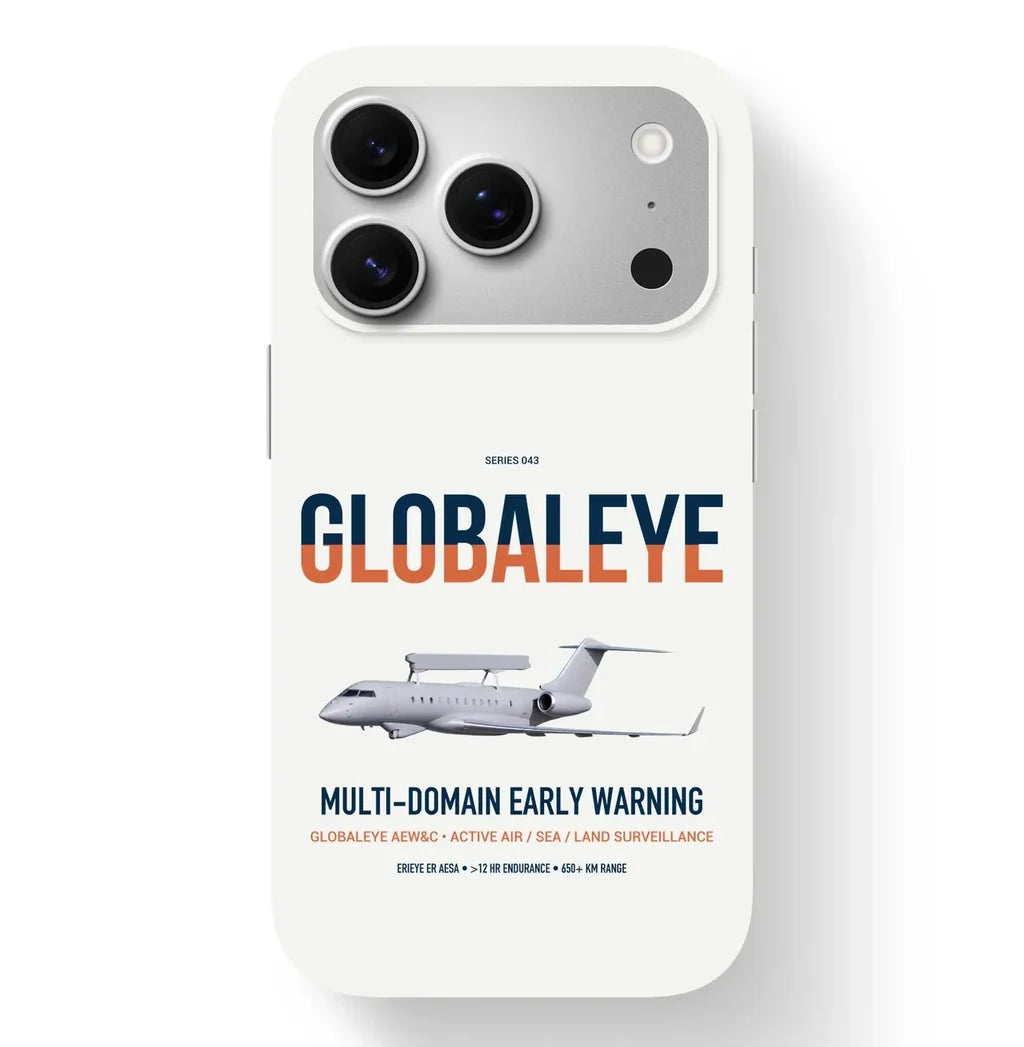 Saab GlobalEye design on white magsafe iphone case, for iPhone 17 Pro