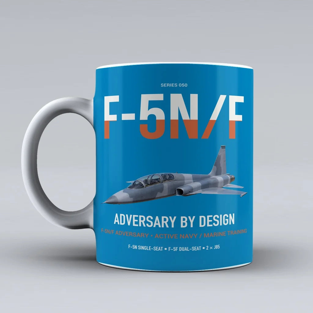 F-5N F Adversary design on turquoise ceramic mug, double-side print