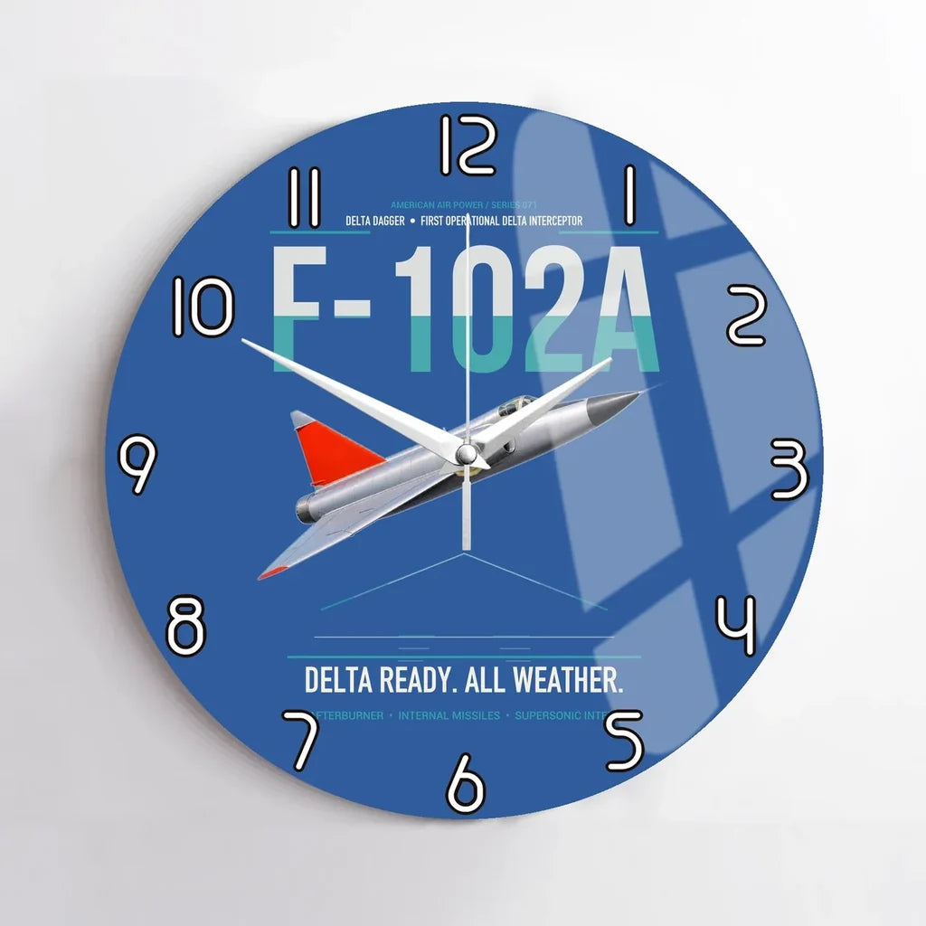 F-102A Delta Dagger design on blue no frame wall clock