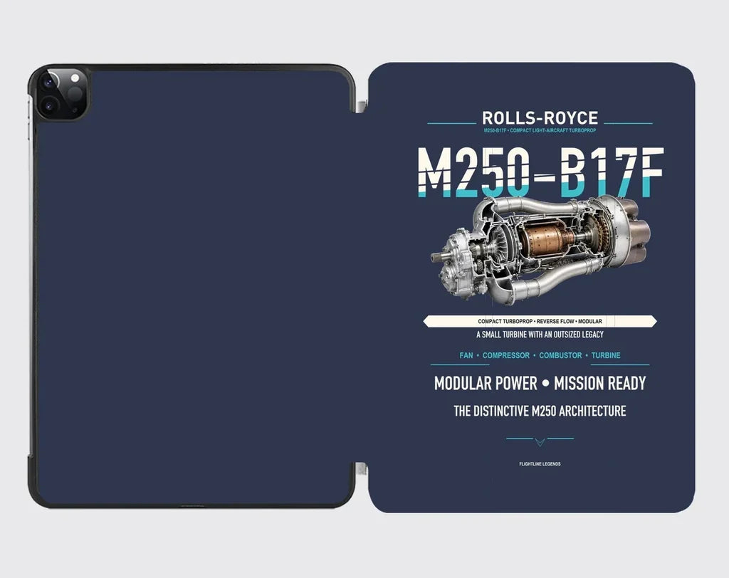 M250-B17F design on navy blue ipad tablet case