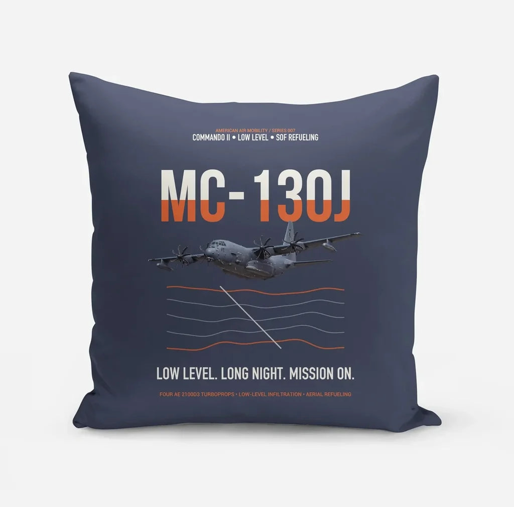 MC-130J COMMANDO II design on navy blue pillow