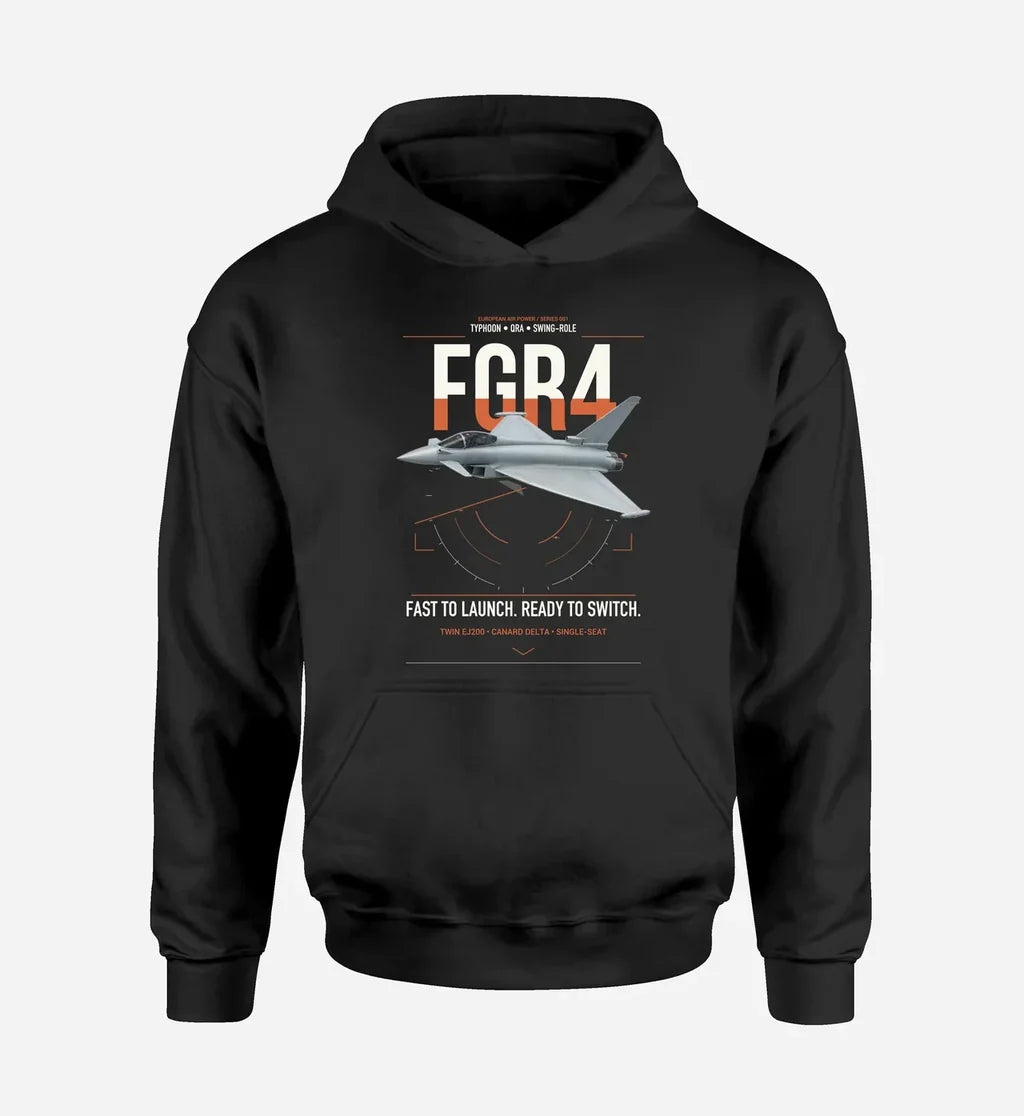 Eurofighter Typhoon FGR4 design on black double-side hoodie, single-side print
