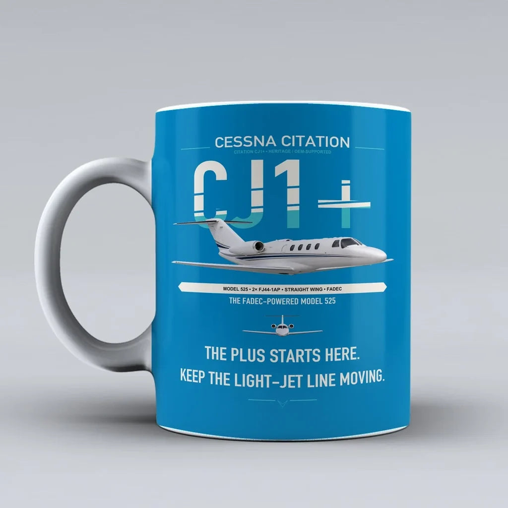 Cessna Citation CJ1+ design on turquoise ceramic mug, double-side print