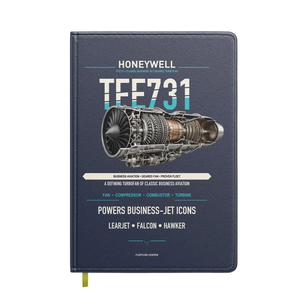 TFE731 design on navy blue notebook