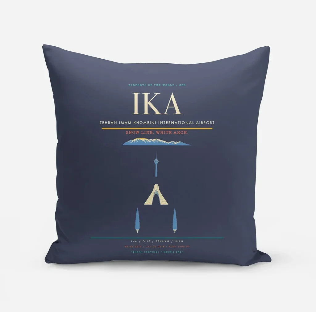 Tehran Imam Khomeini International Airport (IKA) design on navy blue pillow