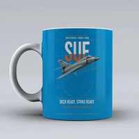 Thumbnail for Dassault Super Étendard design on turquoise ceramic mug, double-side print