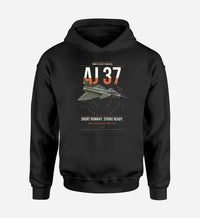Thumbnail for Saab AJ 37 Viggen design on black double-side hoodie, single-side print