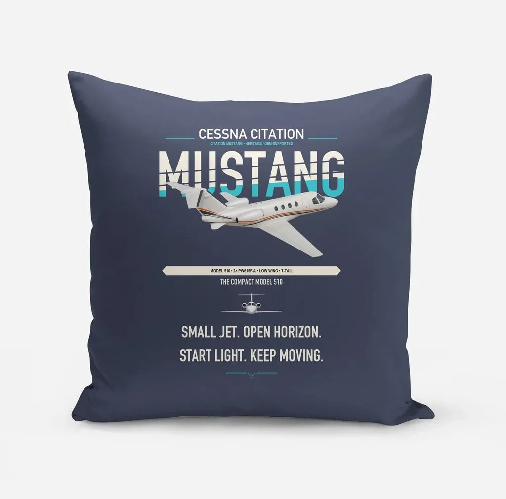 Cessna Citation Mustang design on navy blue pillow