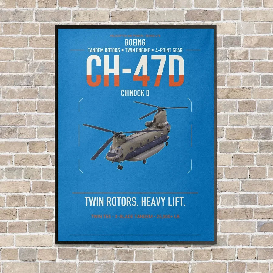 Boeing CH-47D vertical canvas print - framed - turquoise background