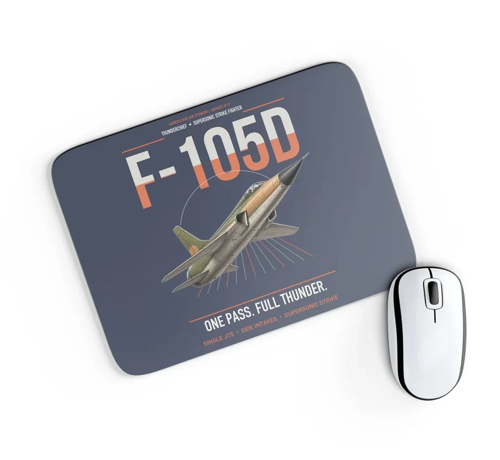 F-105D Thunderchief design on navy blue rectangle mouse pad
