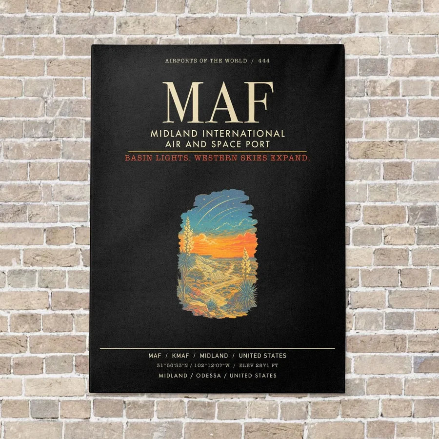 Midland International Air and Space Port MAF - Canvas Framed - Black