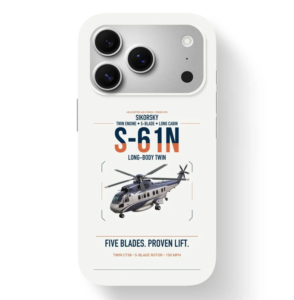 Sikorsky S-61N design on white magsafe iphone case, for iPhone 17 Pro
