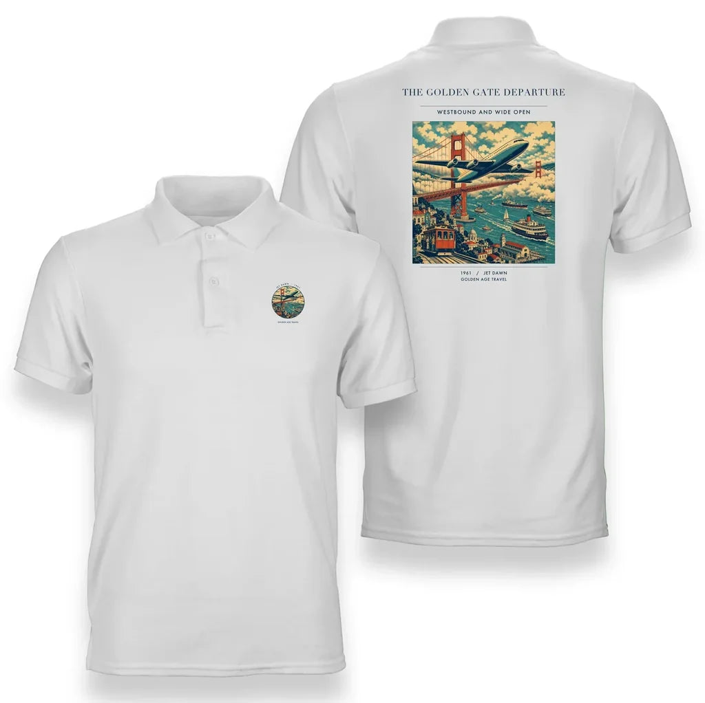 VINTAGE G4116 - The Golden Gate Departure - Double-Side Polo T-Shirt design on white