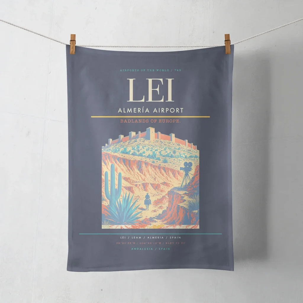 Almería Airport (LEI) design on navy blue towel