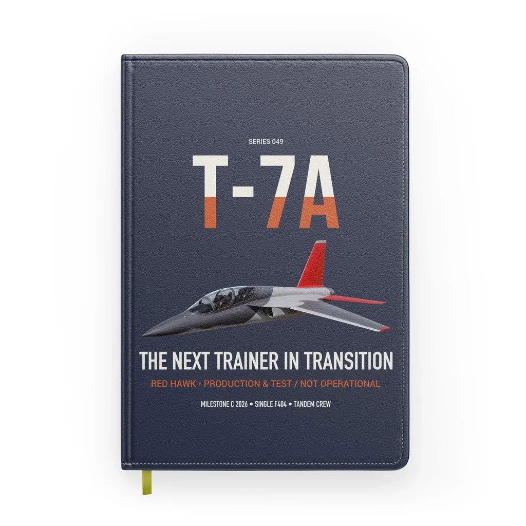 T-7A Red Hawk design on navy blue notebook