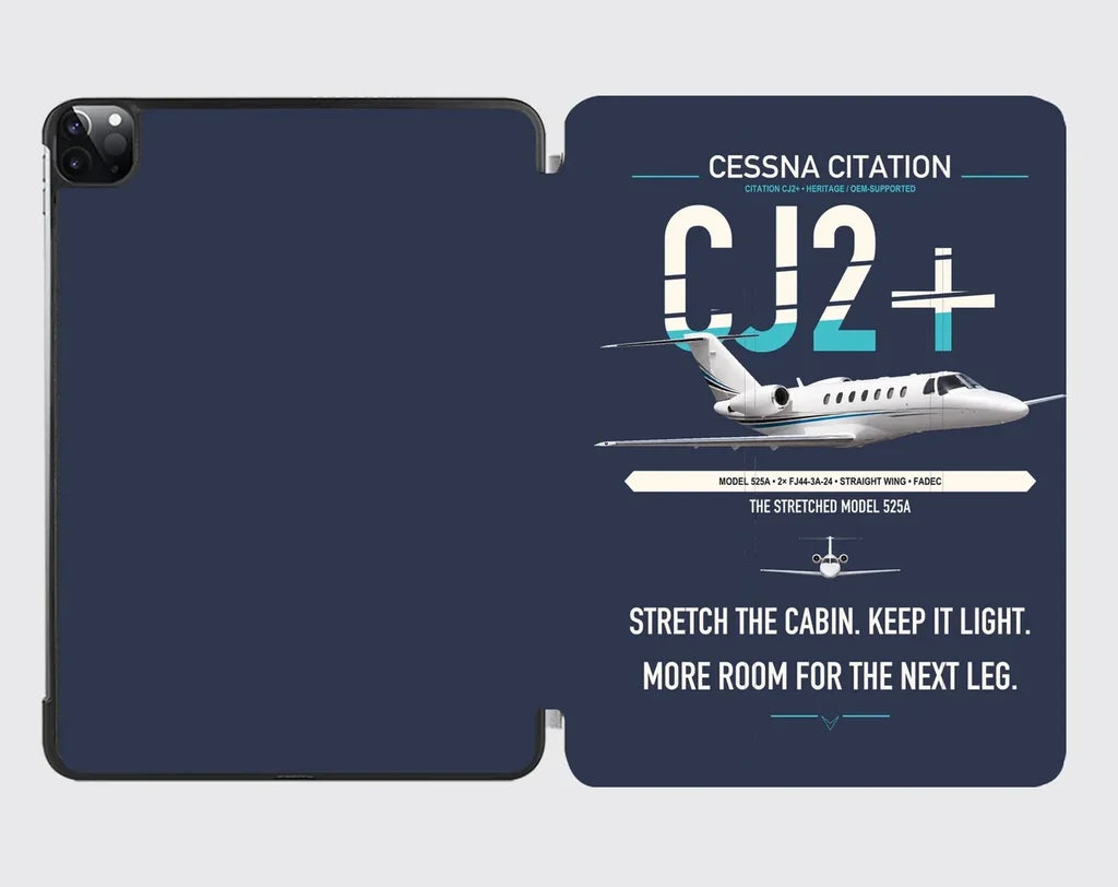 Cessna Citation CJ2+ design on navy blue ipad tablet case