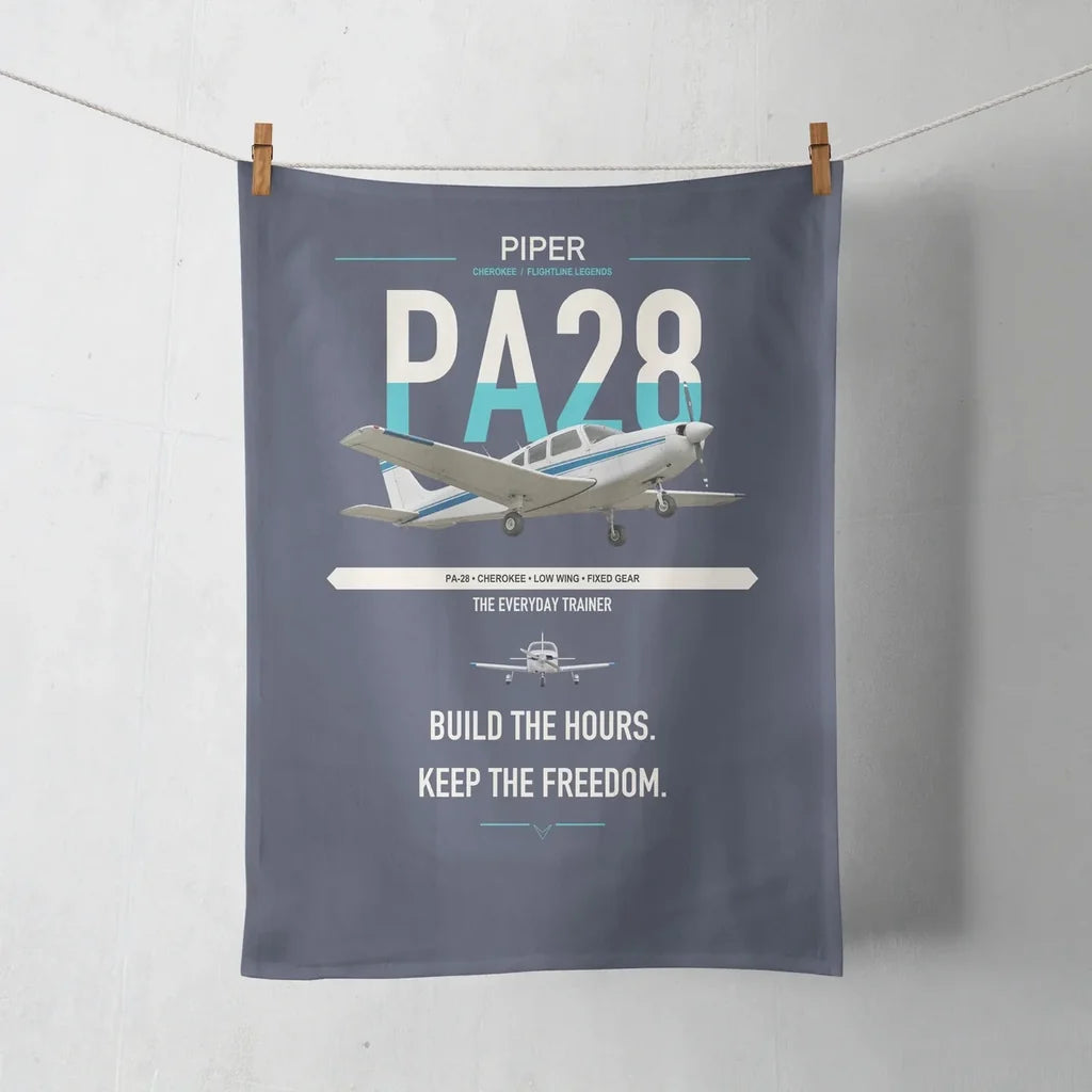 Piper PA-28 Cherokee design on navy blue towel