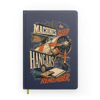 Thumbnail for Machines Sleep. Hangars Remember. design on navy blue notebook
