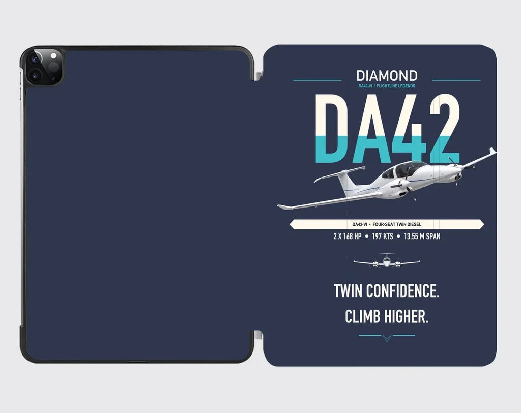 Diamond DA42-VI design on navy blue ipad tablet case