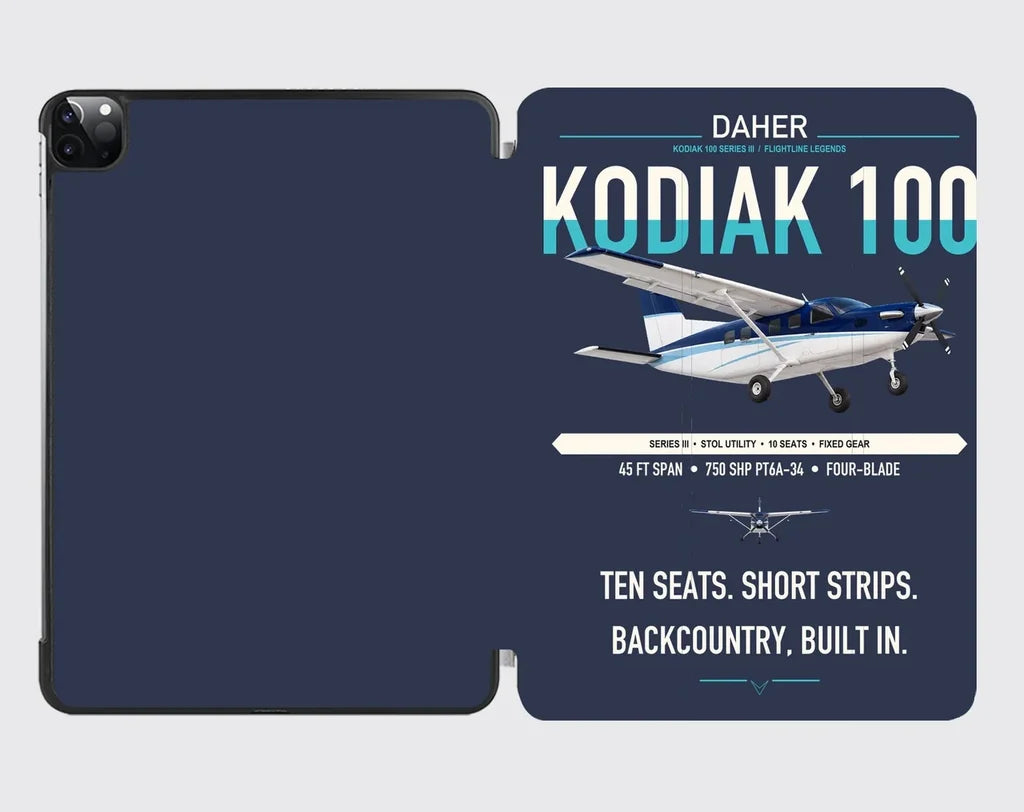 Daher Kodiak 100 Series III design on navy blue ipad tablet case