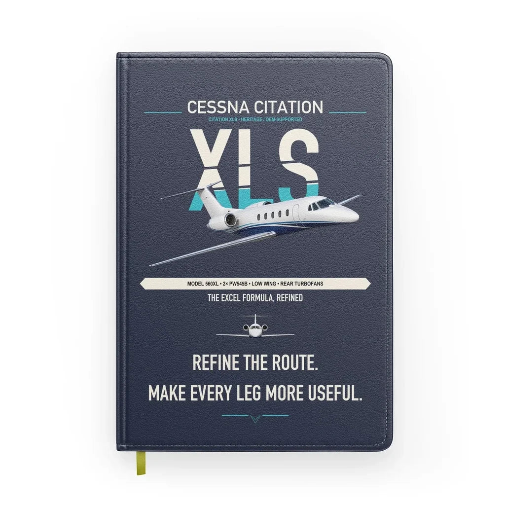 Cessna Citation XLS design on navy blue notebook