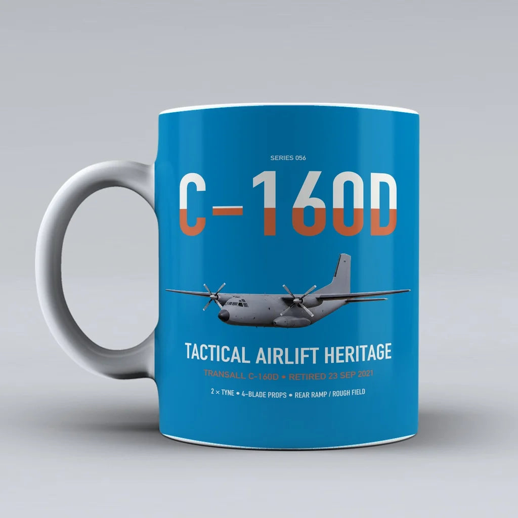 Transall C-160D design on turquoise ceramic mug, double-side print