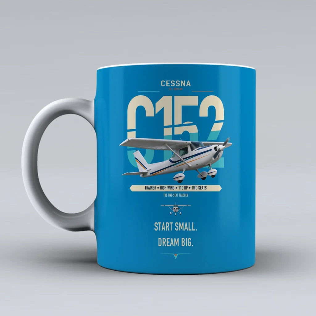 Cessna 152 design on turquoise ceramic mug, double-side print