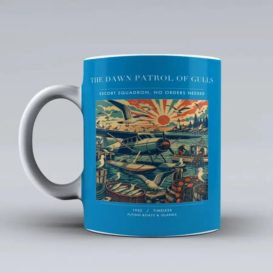 VINTAGE G4411 - The Dawn Patrol Of Gulls - Ceramic Mug design on turquoise