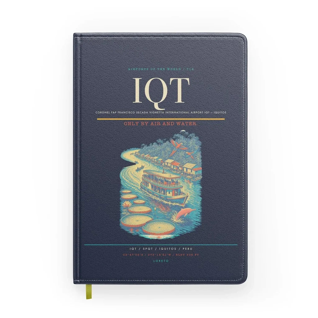 Coronel FAP Francisco Secada Vignetta International Airport (IQT) design on navy blue notebook