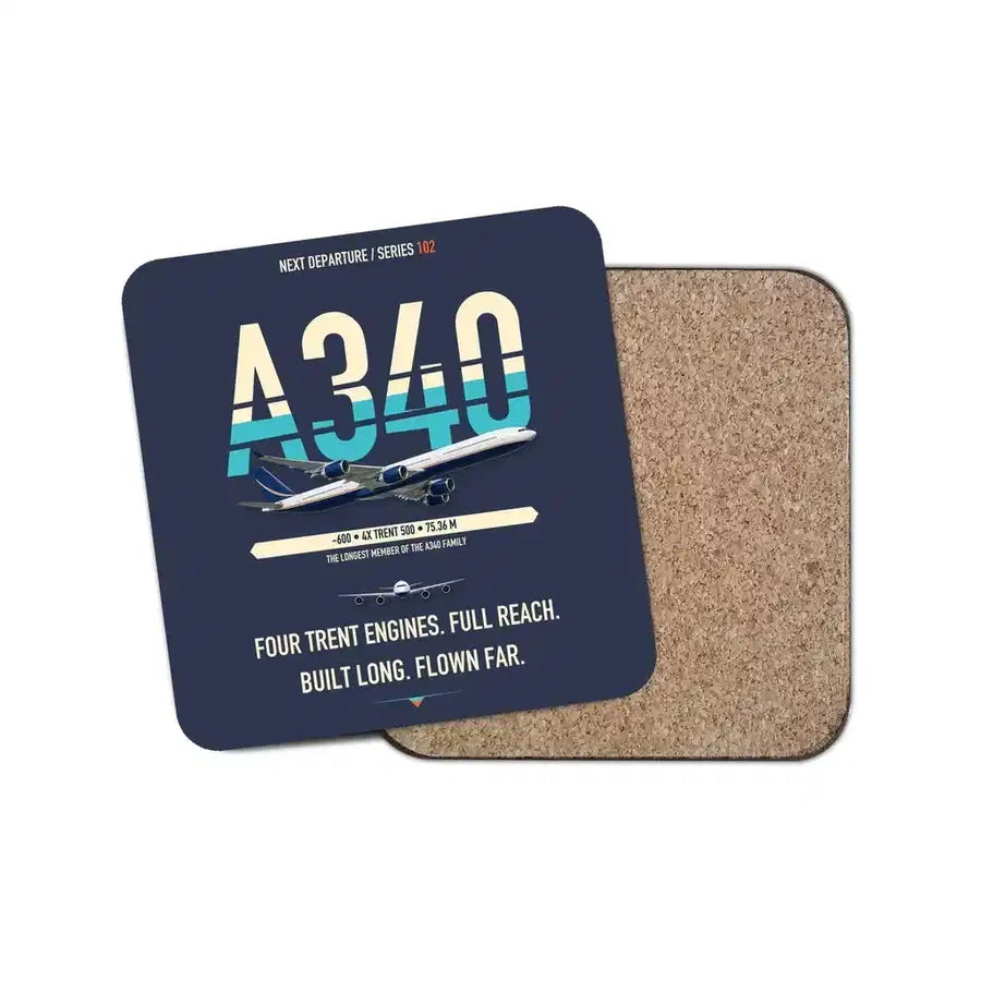 Airbus A340-600 design on navy blue 1 piece coaster