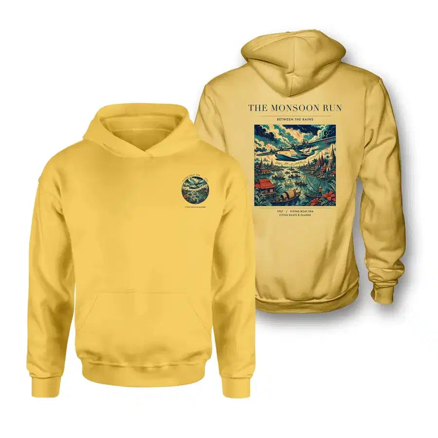 VINTAGE G4061 - The Monsoon Run - Double-Side Hoodie design on yellow double side
