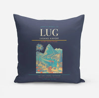 Thumbnail for Lugano Airport (LUG) design on navy blue pillow