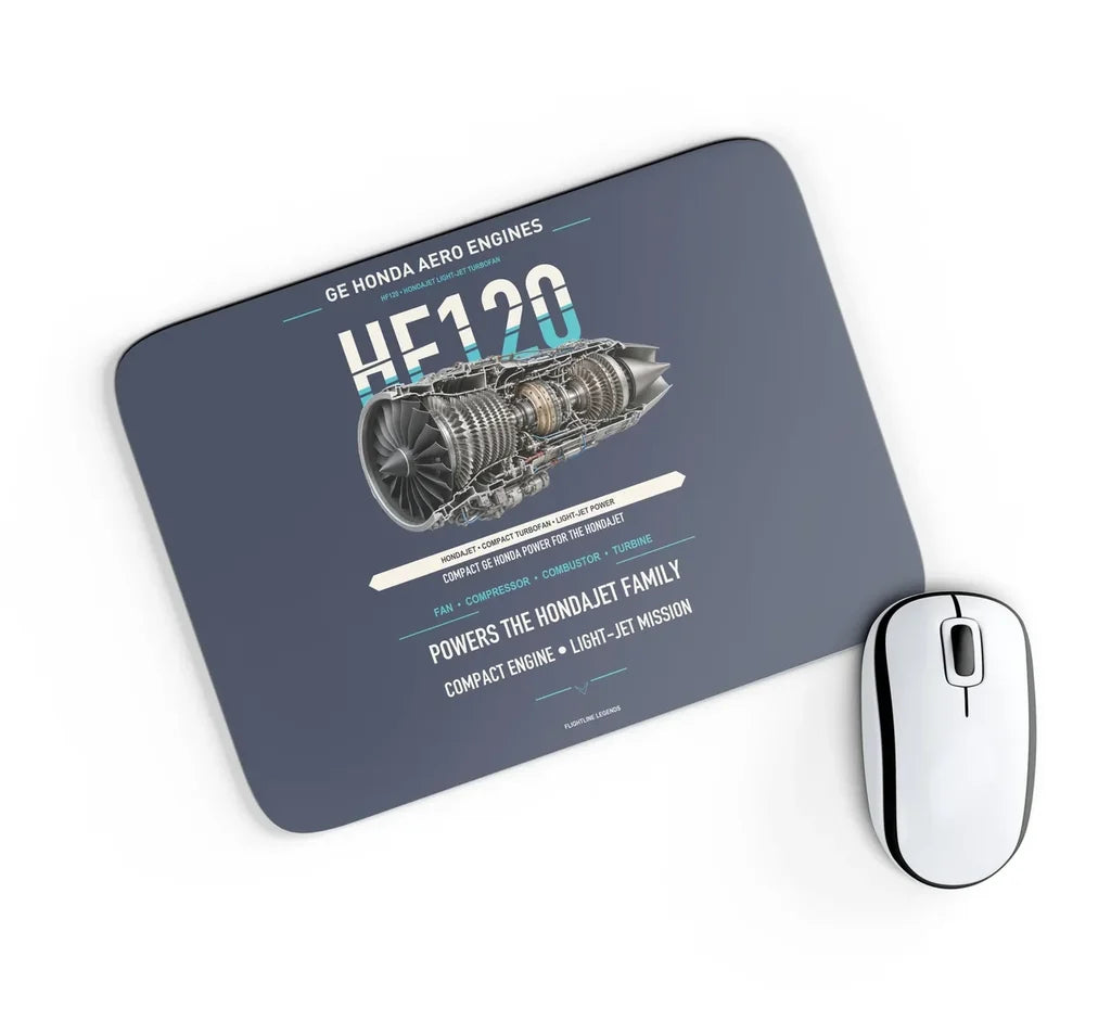 HF120 design on navy blue rectangle mouse pad