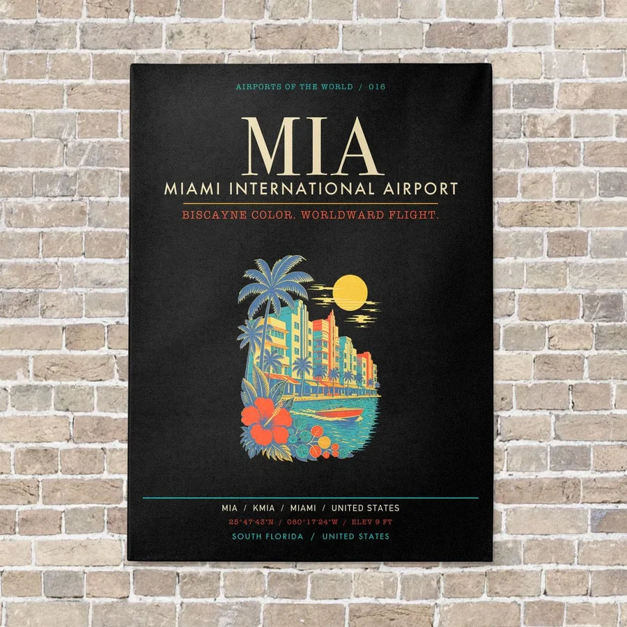 Miami International Airport MIA - Canvas Framed - Black