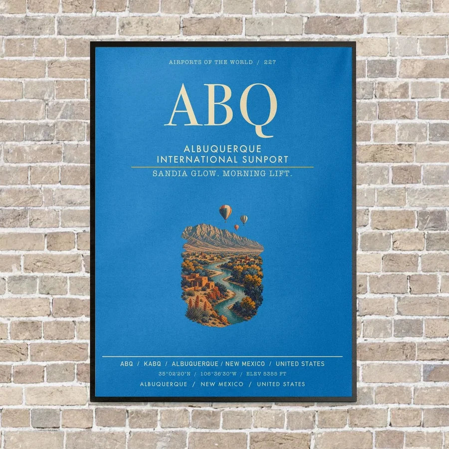 Albuquerque International Sunport ABQ vertical canvas print - framed - turquoise background