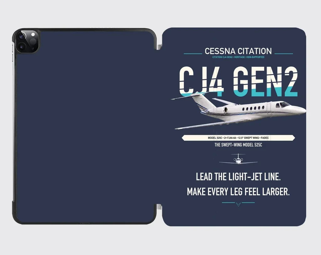 Cessna Citation CJ4 Gen2 design on navy blue ipad tablet case