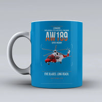 Thumbnail for Leonardo AW189 design on turquoise ceramic mug, double-side print