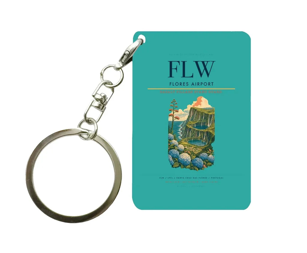 Flores Airport (FLW) design on turquoise key chain