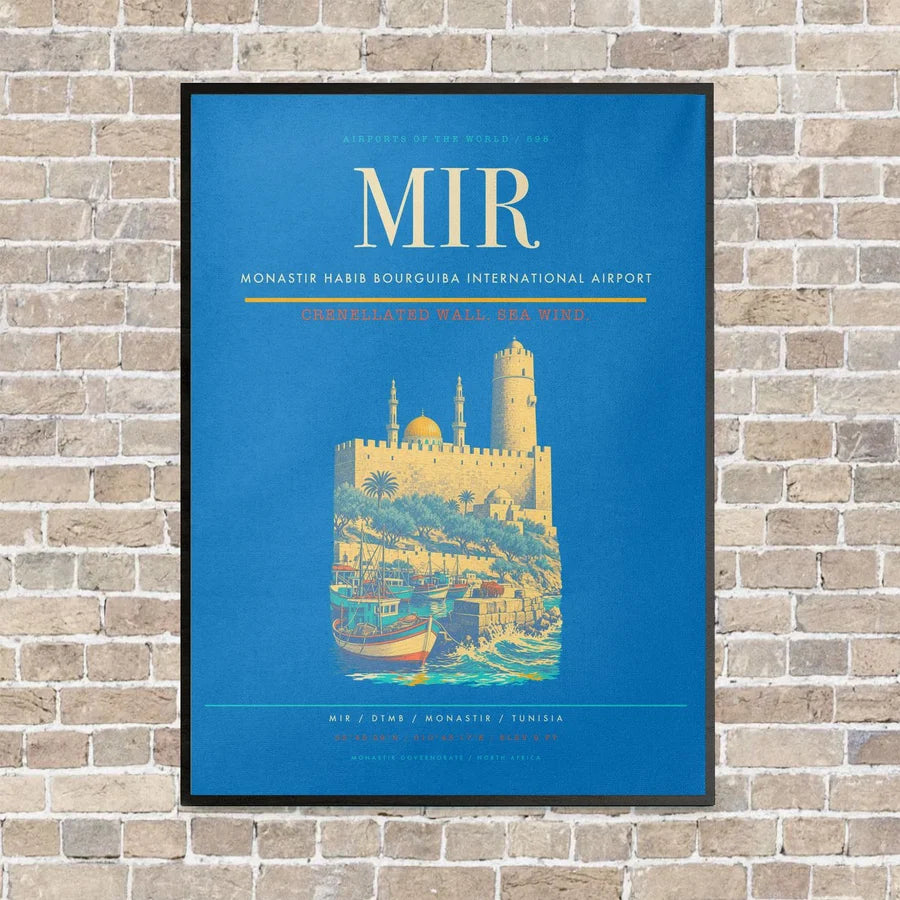 Monastir Habib Bourguiba International Airport MIR vertical canvas print - framed - turquoise background